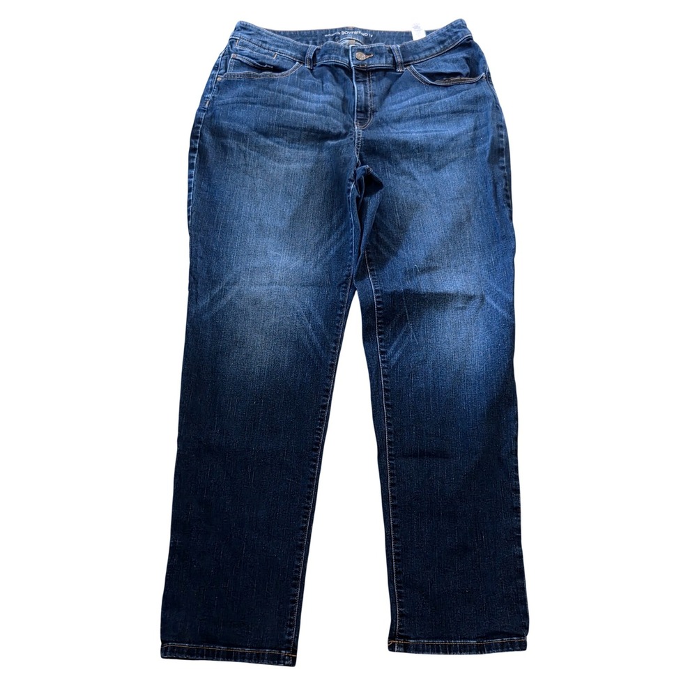 Chico's Platinum Boyfriend Ankle Jeans Blue Denim Size 2 Medium Wash Stretch